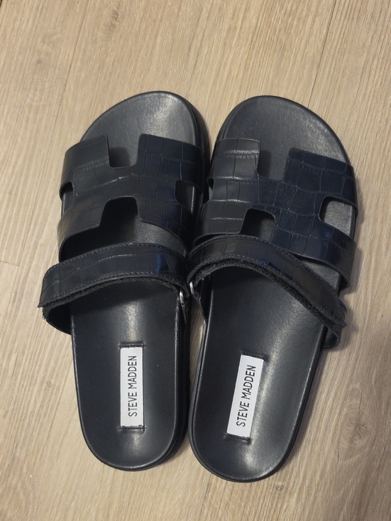 Steve Madden Shoes - Steve Madden Black Croc-Embossed Slide Sandals
